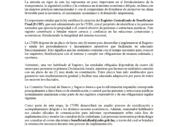 Honduras implementa registro centralizado de beneficiarios finales
